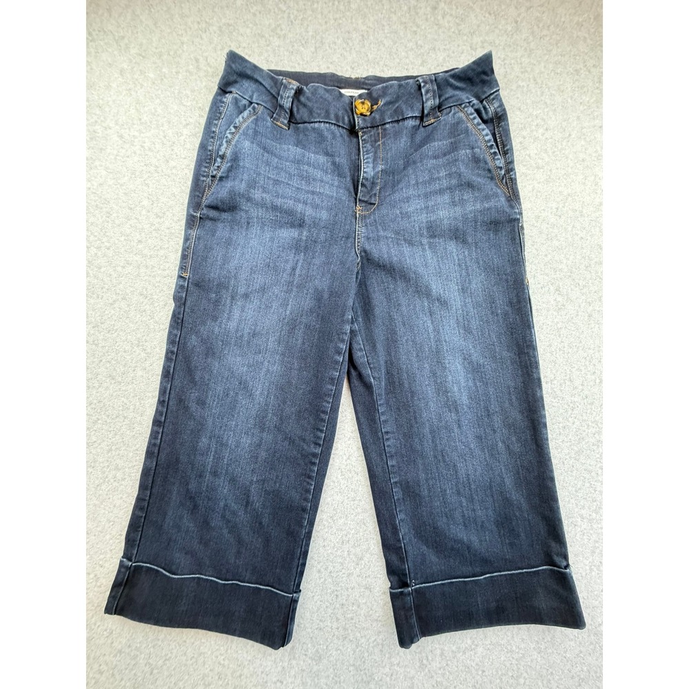 Maurices Women Dark Wash Wide Leg Crop Cuffed Jeans Size 12 High Rise Trousers